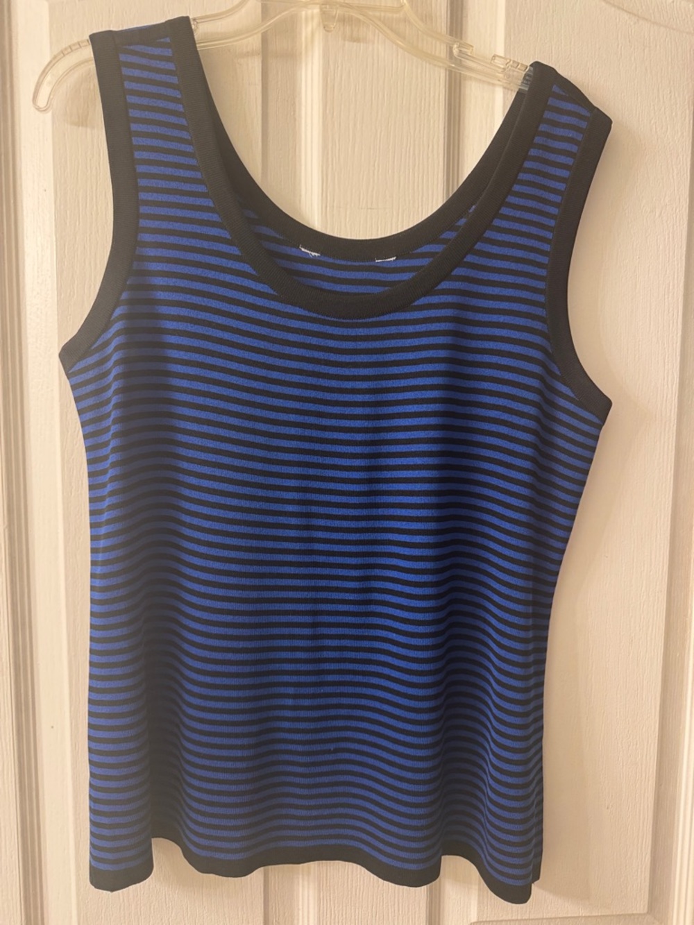 Misook Blue and Black Striped Scoop Neck Tank Size large